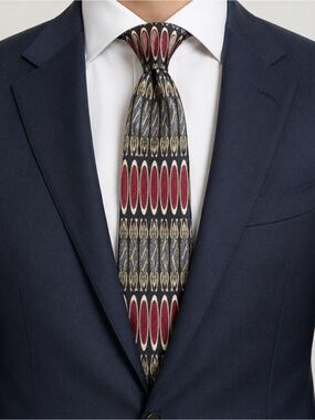 Vintage Fratelli Moda Mens 100% Silk Geometric Tie Wearable Art Deco Maximalist
